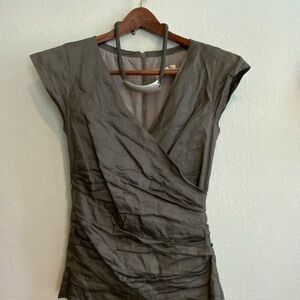 NWT Nicole Miller Atelier Charcoal Wrap Blouse XS/S